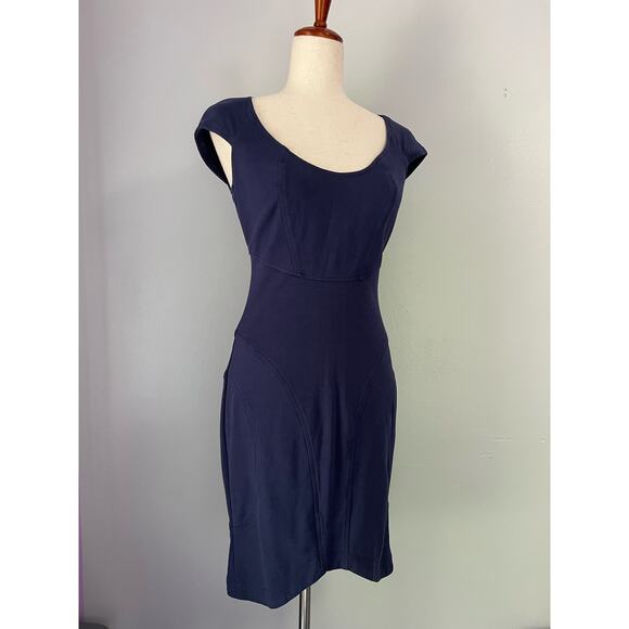Navy Sheath Dress Cap Sleeve Exposed Zipper Ali Ra Womens Size 2 - Picture 1 of 6